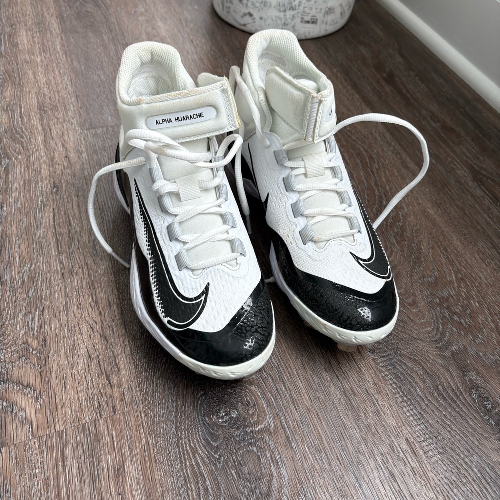 Nike White and Black Alpha Huarache Cleats